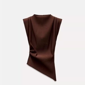Ruched Shoulder Pad Brown Top